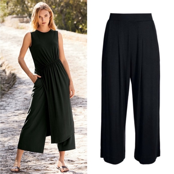 Peruvian Connection Pants - Peruvian Connection Twyla Cropped Wide
Leg Pants Black Jersey Knit Pull On